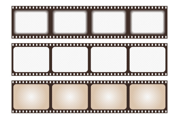 设置老复古电影带框架孤立在白色背景上。仿古电影幻灯片模板在现实主义风格。矢量插图视频和照片磁带。图片下载