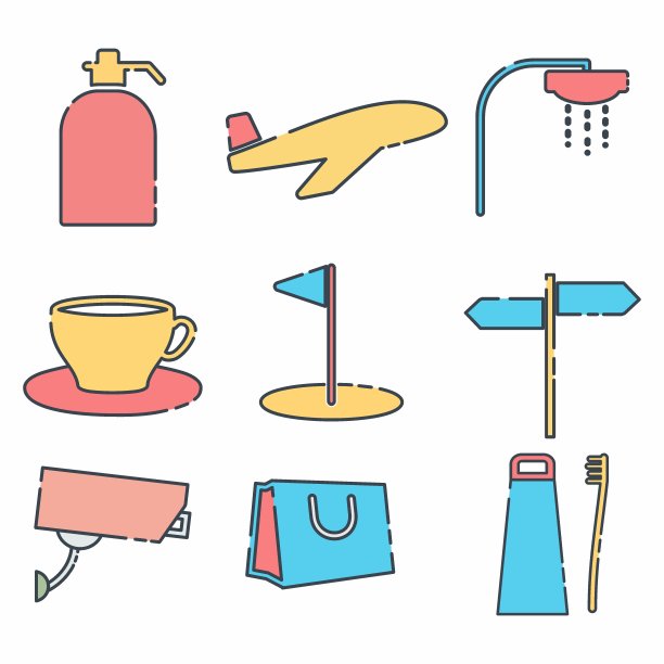 矢量图形-酒店和餐厅设置图标第1部分-线切割风格图片下载