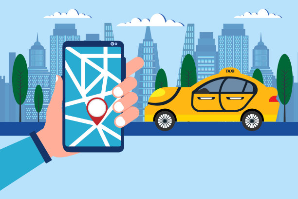 出租车移动应用概念手持智能手机与出租车应用展示图片下载