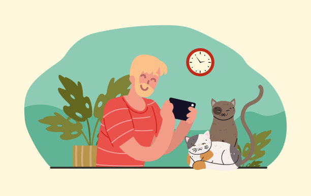 一个男人给他的宠物拍照图片下载