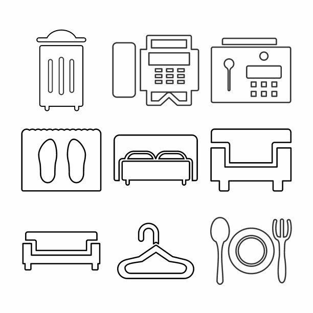 矢量图形的酒店和餐厅设置图标第4部分-线风格图片下载