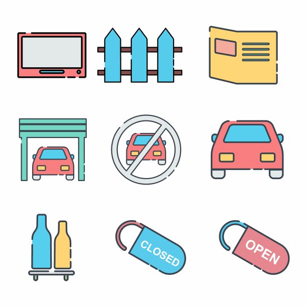 矢量图形的酒店和餐厅设置图标第6部分-线切割风格图片下载