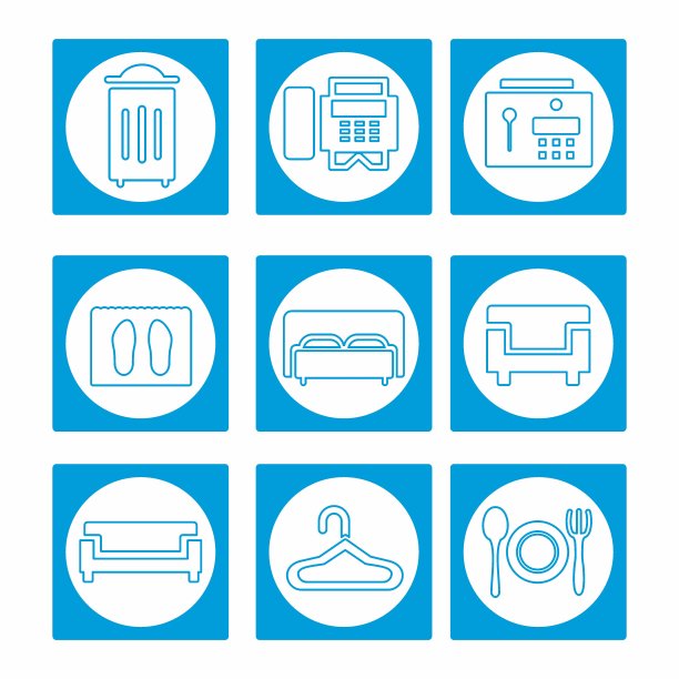 矢量图形的酒店和餐厅设置图标的第4部分-白月亮风格图片下载