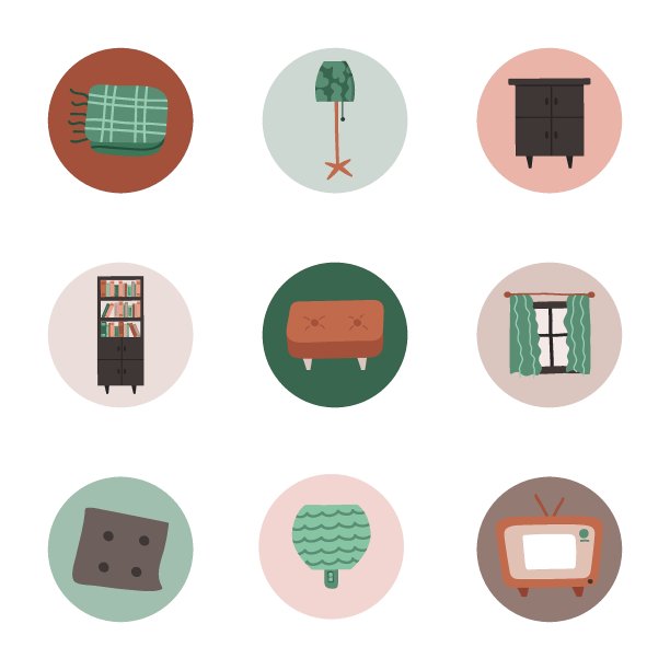 对于不同的社交媒体、博主和公司来说，关于舒适的家庭和波西米亚风格的室内装饰是舒适的亮点。卡通手绘插图。复古的家里面有家具。国内舒适的公寓。图片下载