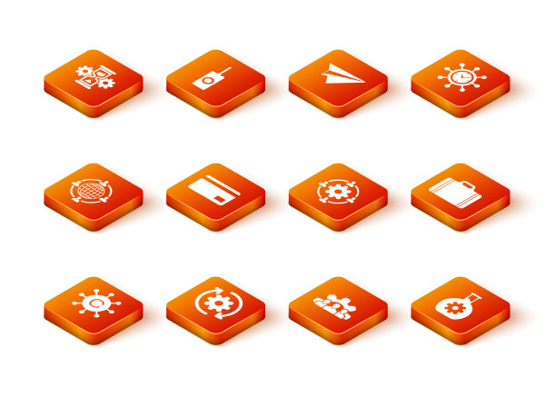 设置文案网络，齿轮和箭头作为工作流程，外包概念，信用卡，项目团队基地和图标。向量图片下载