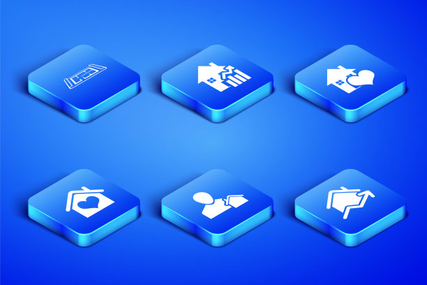 设置上升的住房成本，房子计划，房地产经纪人，与心脏形状，和图标。向量图片下载