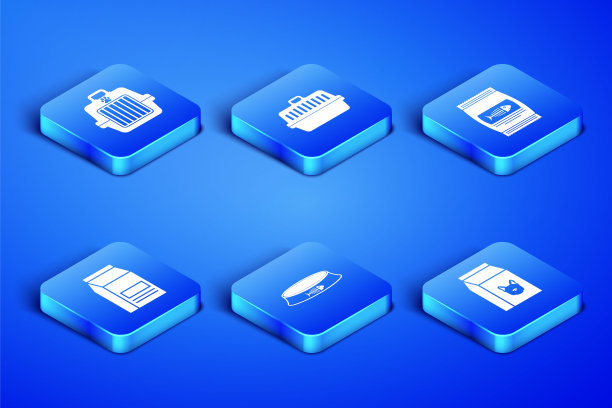 设置袋的食物为狗，宠物携带盒，碗，和猫的图标。向量图片下载