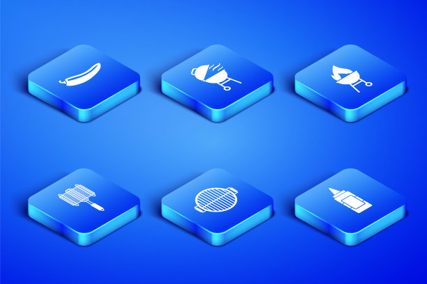 设置芥末瓶，辣椒辣椒荚，烧烤烧烤，钢网格，和图标。向量图片下载