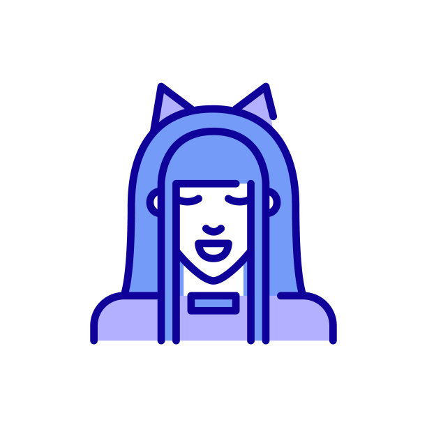 可爱的动漫角色扮演女孩，长头发，戴着猫耳朵。像素完美，可编辑的描边颜色图标图片下载