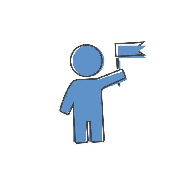 矢量图标人与旗帜在白色孤立的背景。图层分组便于编辑插图。为你的设计。图片下载