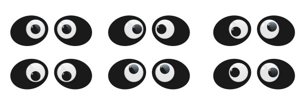 熊猫玩具眼睛设置矢量插图。摇摇晃晃的塑料张开的眼睛，滑稽的中国熊向上，向下，左，右，疯狂的圆形部分与黑色瞳孔收集孤立在白色背景上图片下载