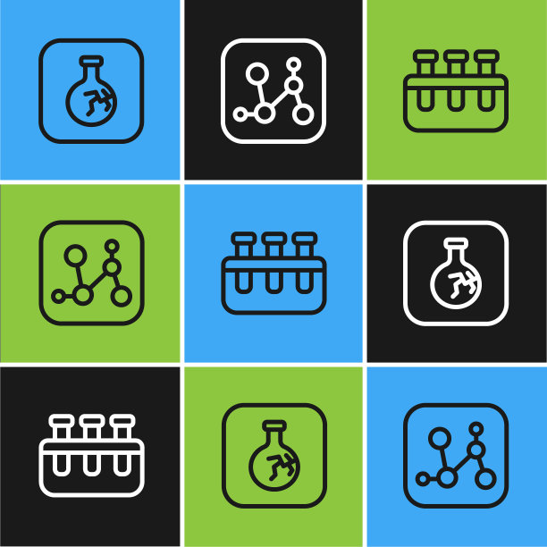 设置线裂纹烧瓶，试管和化学配方图标。向量图片下载