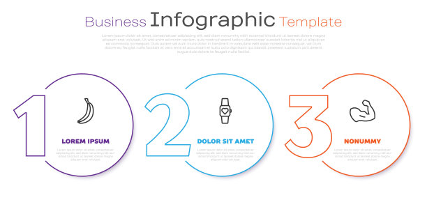 设置线香蕉，智能手表和健美肌肉。业务信息模板。向量图片下载