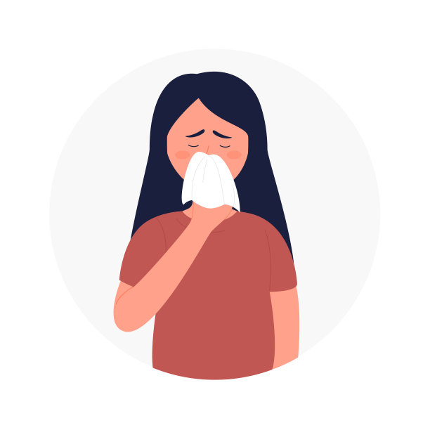 生病的女孩用手帕擤鼻子图片下载