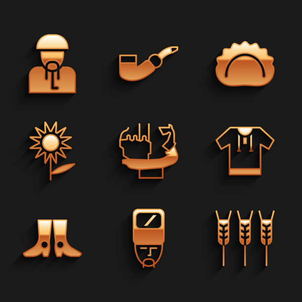 设置纪念碑的创始人基辅，乌克兰哥萨克，小麦，刺绣衬衫，鞋类，向日葵，饺子和图标。向量图片下载