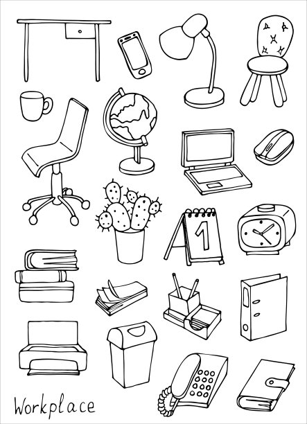 工作场所。涂鸦。向量图片下载