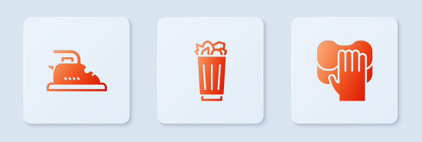 设有垃圾桶、电熨斗、清洁服务。白色正方形按钮。向量图片下载