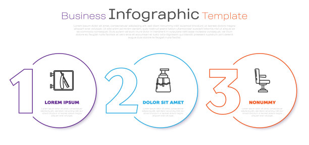 理发店配备剃须刀，须后水和理发椅。业务信息模板。向量图片下载