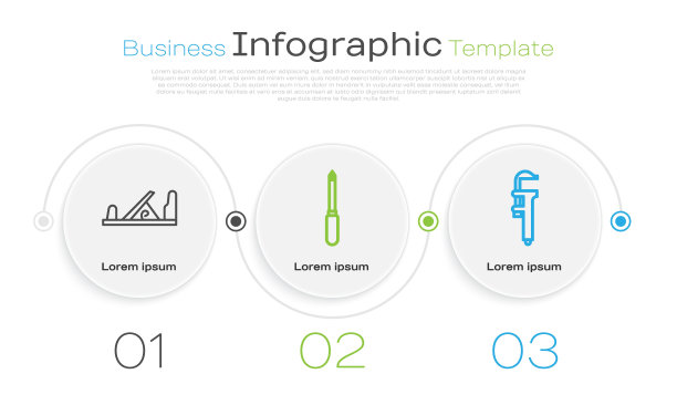 设置线木刨工具，螺丝刀和卡尺或卡尺和磅秤。业务信息模板。向量图片下载