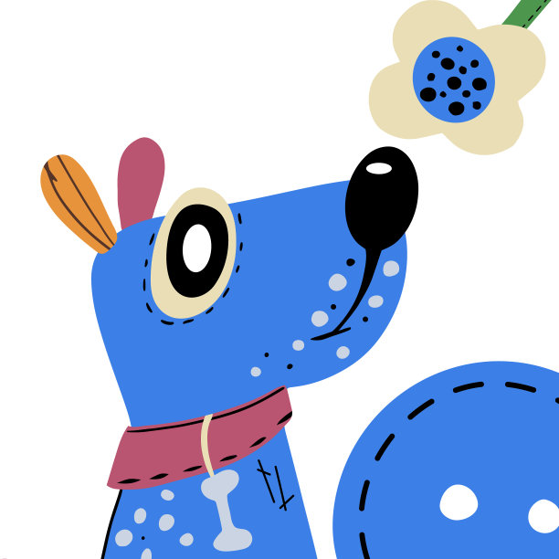 印有卡通狗。抽象和植物手绘元素。矢量卡，海报或节日邀请图片下载