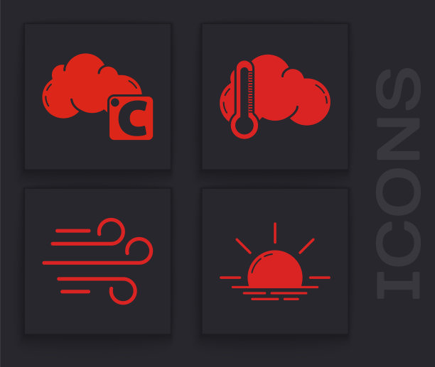 设置日出，摄氏和云，温度计和云和风的图标。向量图片下载