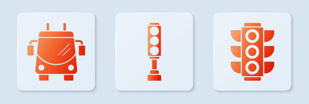 设置交通灯、无轨电车和交通灯。白色正方形按钮。向量图片下载