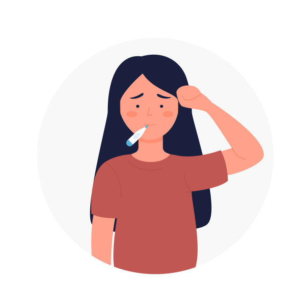 发烧的女孩用温度计测量体温图片下载