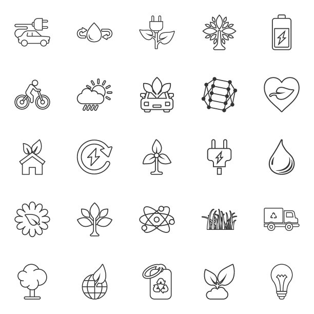 生态环境图标设置在平面风格。生态矢量插图在白色孤立的背景。生物会徽标识经营理念。图片下载