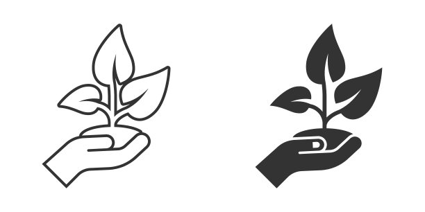 手与植物图标在平面风格。花芽向量插图在白色孤立的背景。环保标识经营理念。图片下载