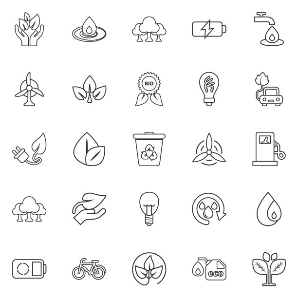 生态环境图标设置在平面风格。生态矢量插图在白色孤立的背景。生物会徽标识经营理念。图片下载