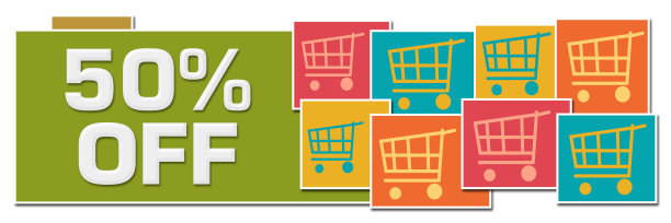 各种彩色盒子和购物车打五折图片下载