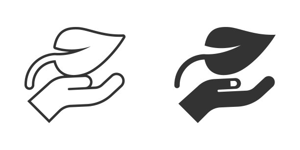 手与植物图标在平面风格。花芽向量插图在白色孤立的背景。环保标识经营理念。图片下载