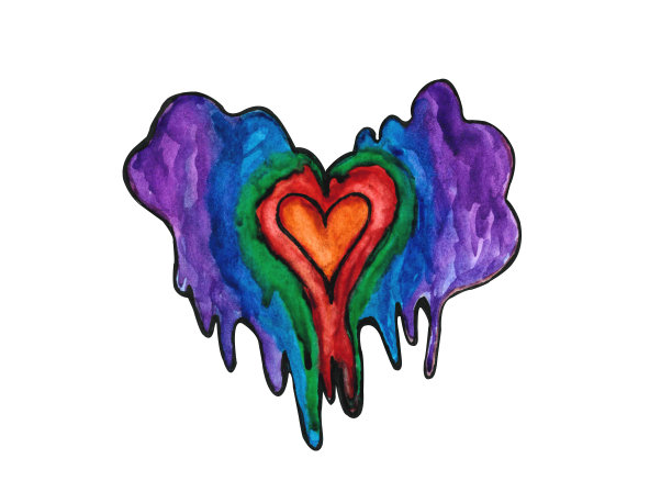 水彩心漂亮，效果甜美，彩虹色，情人节情人在白色的背景上图片下载