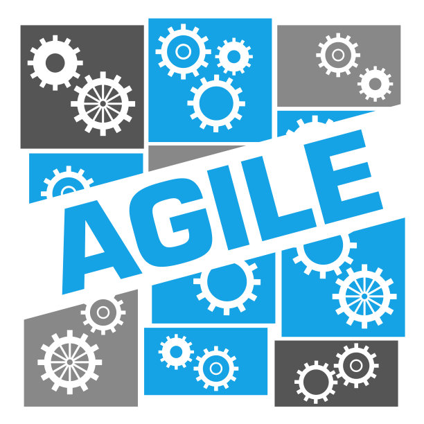 敏捷的蓝灰色齿轮网格徽章风格图片下载