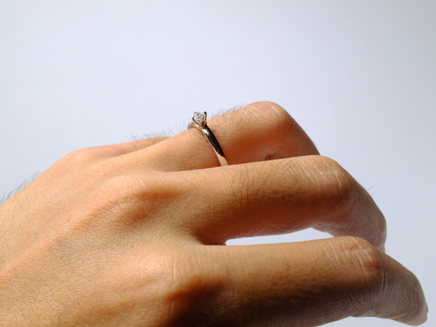显示戒指在手指孤立在白色背景上图片下载