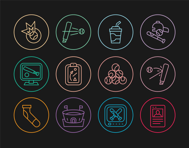 设置线棒球卡，球棒与，纸玻璃水，计划策略，监控棒球比赛，和图标。向量图片下载