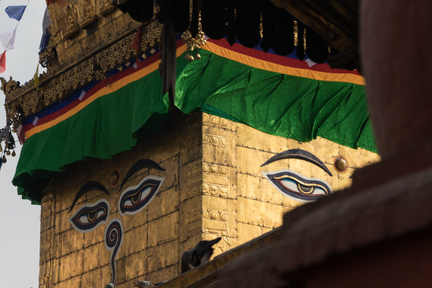 在尼泊尔加德满都的斯瓦扬布纳特，佛陀的智慧眼睛图片下载