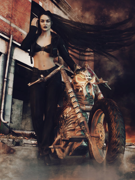 骑摩托车的长发女孩图片下载