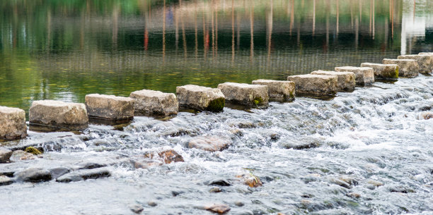 公园里跨越河流的踏脚石图片下载
