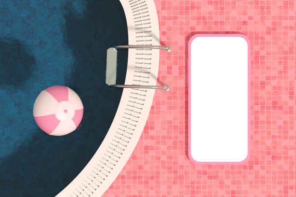 黑屏智能手机对游泳池暑期度假旅游的概念图片下载