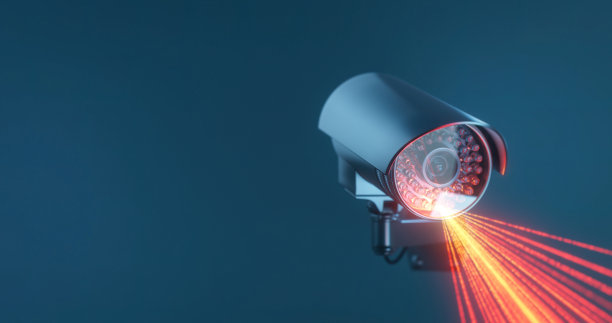 闭路电视摄像机与红外线在蓝色背景与复制空间在近距离图片下载