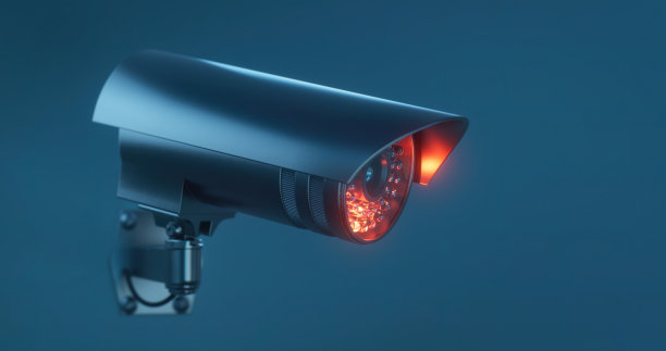 安全摄像头在近距离蓝色梯度背景与复制空间图片下载