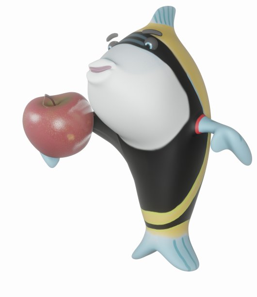 鱼，红苹果和平坦的白色背景图片下载