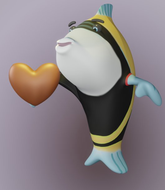 鱼和巧克力心和蓝紫色背景图片下载