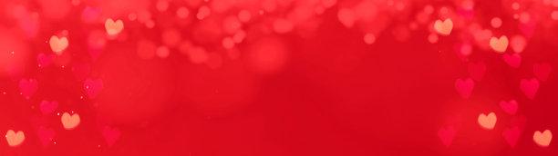 心形抽象背景在红色的颜色，孤立在红色纹理-快乐的情人节横幅全景-心形散景/爱的图案情人节图片下载
