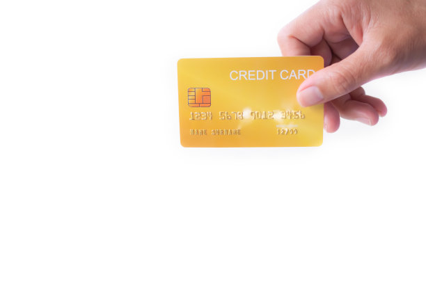 拿着白色背景的信用卡。图片下载