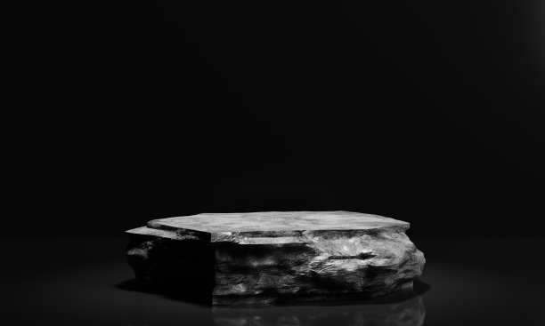 最小的黑白摇滚平台和舞台产品或化妆品广告的背景。对象和抽象概念。3 d演示呈现图片下载