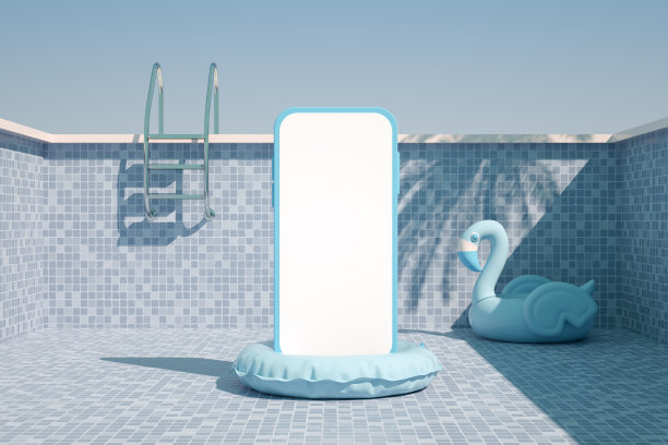 黑屏智能手机对游泳池暑期度假旅游的概念图片下载