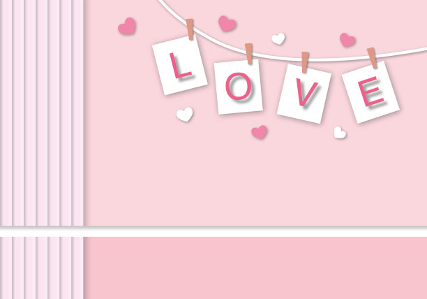 爱的标志与许多心和线在淡粉色背景的问候设计为情人节或婚礼。图片下载