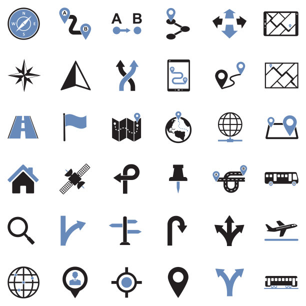 GPS和导航图标。双色调平面设计。矢量插图。图片下载